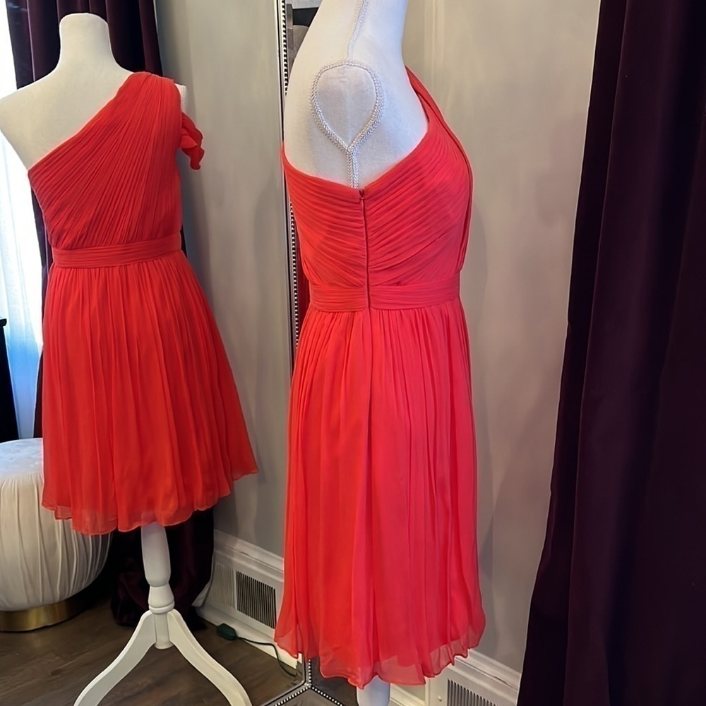 JCrew Cara Silk Chiffon Melon One Shoulder Dress Size 4 - Picture 7 of 12